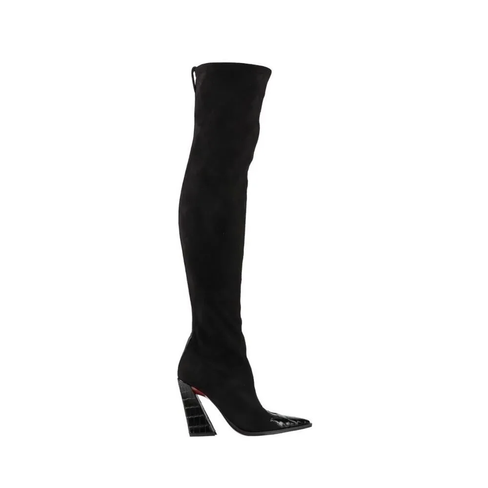 NEW SONORA Over Knee Pasilla Croc-Detail Black Boots 39 US 8 Black Italy $1403